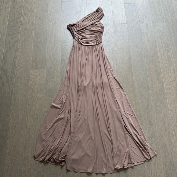 Ronny Kobo Collection One-Shoulder Maxi Dress in Taupe - Picture 3 of 14